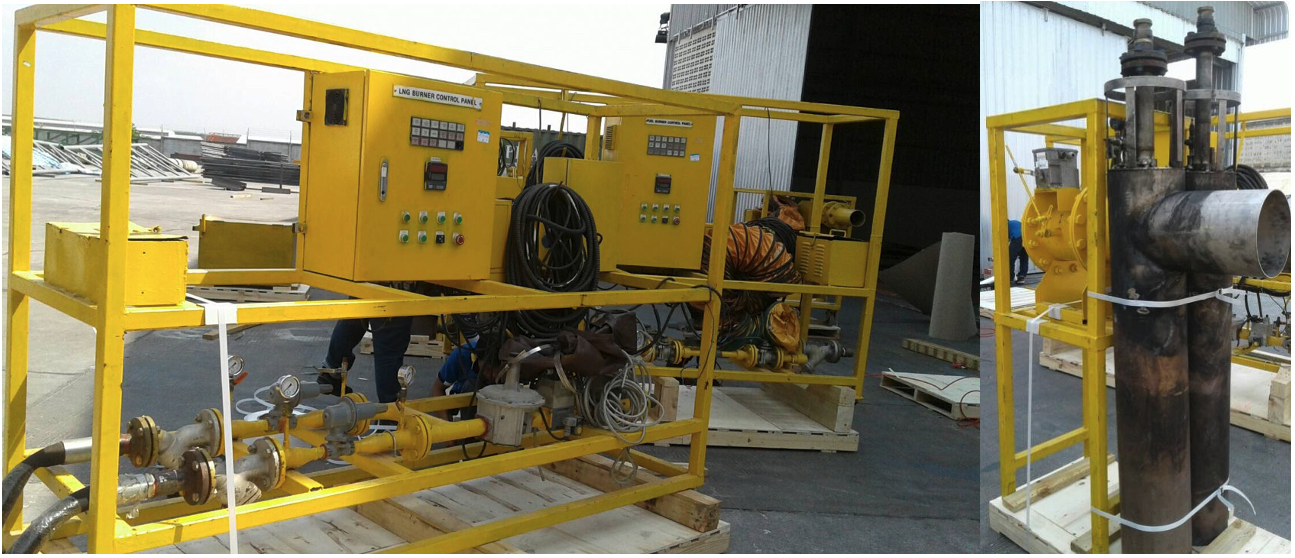 06 Gas Burners 05 Gas Burners with Capacity: Max 4,000.000Kcal/Hr, 01 Gas Burners with Capacity : Max 2,000.000Kcal/Hr This Burners capacity can heat any Temperature is required by clients with any size of Sphrical tank, furnace.